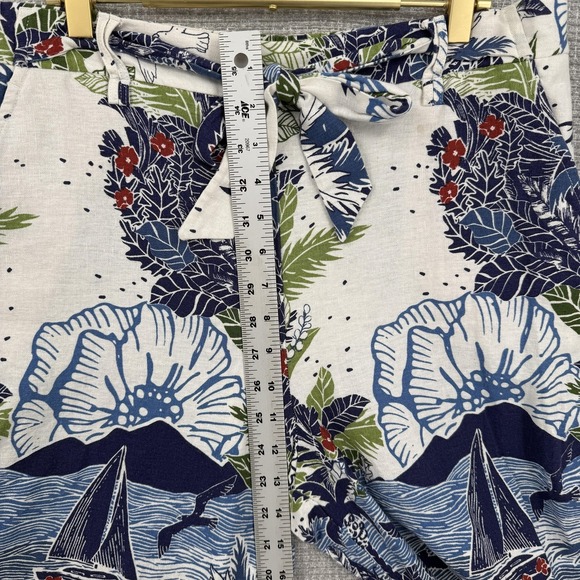 Joie Pants Womens 12 Multicolor Linen Rayon Wide Leg Crop Tropical Print Beach - Picture 5 of 12